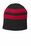 Port & Company Fleece-Lined Striped Beanie Cap | Black/ Athletic Red
