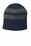 Port & Company Fleece-Lined Striped Beanie Cap | Navy/ Athletic Oxford