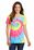 Port & Company Ladies Essential Tie-Dye V-Neck Tee | Neon Rainbow