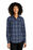 Port Authority Ladies Long Sleeve Ombre Plaid Shirt | True Navy